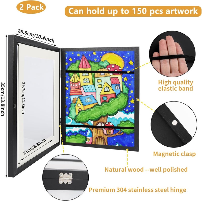 timoplus Kids Art Frames Front Opening A4, Childrens Artwork Display Picture Frame, Display Pictures in Portrait or Landscape, Artwork Display Storage Frames For Children Drawing Crafting,Holds 100 Paper Pcs - Image 2
